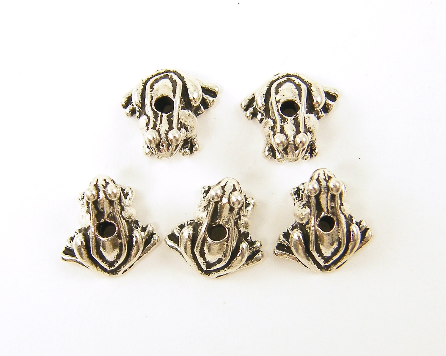 Frog Beads - Silver Three Dimensional Metal Tierracast Frog Charm Beads