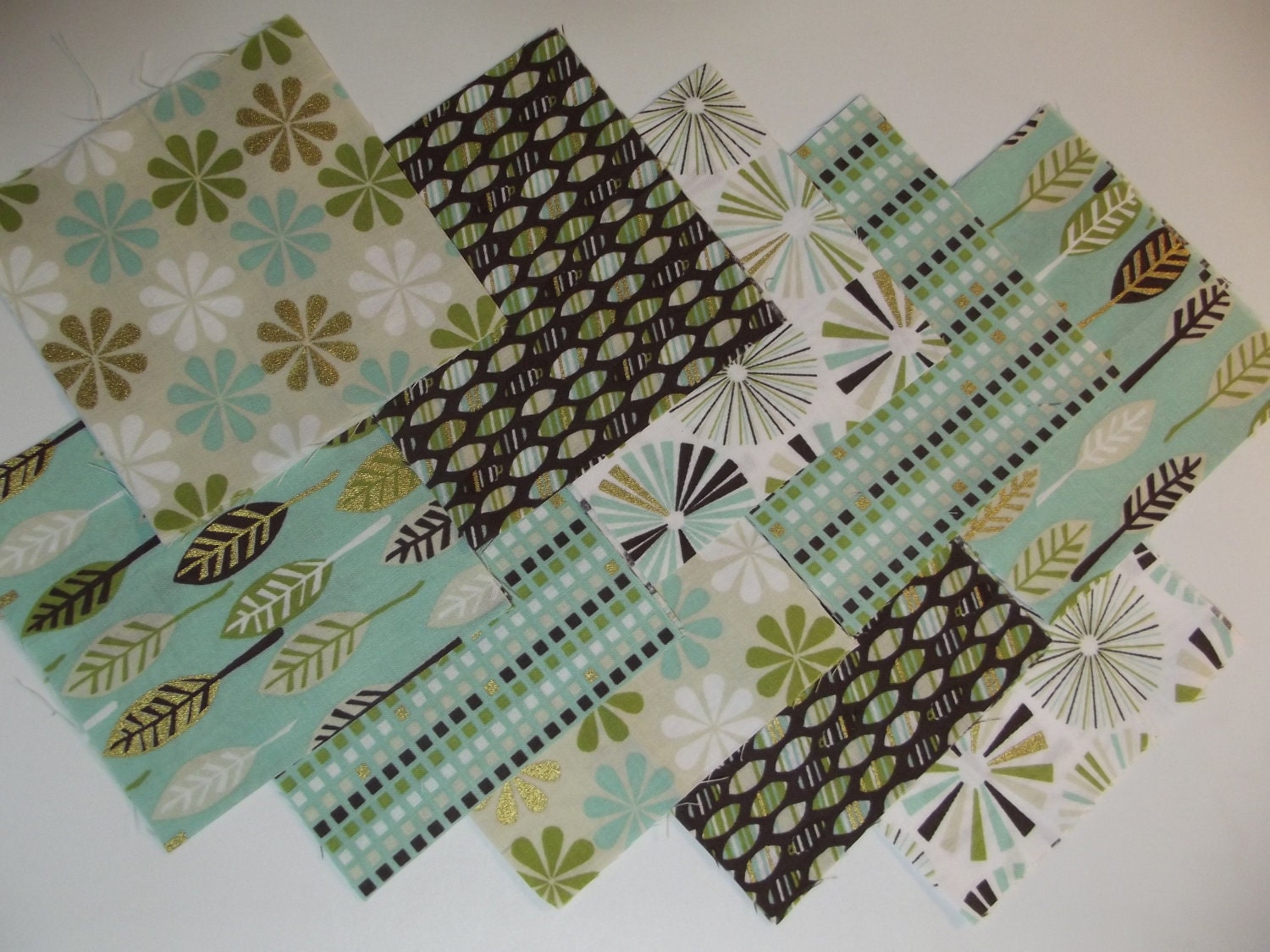 Items similar to 20 4 Inch Quilt Squares Blocks Seafoam Green Brown