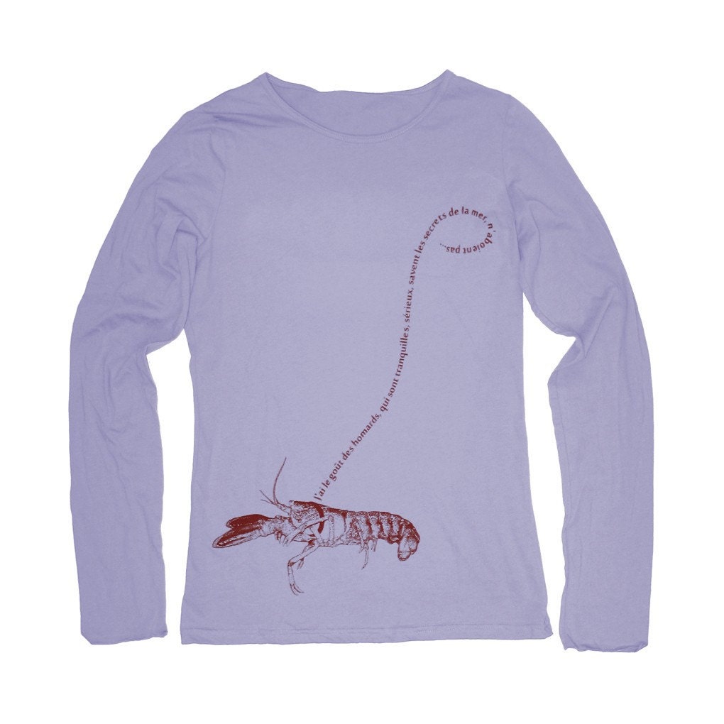 Cyber Monday Etsy Black Friday Etsy, French Pet Lobster - Womens T-shirt in Longsleeve Lavender: gift for her