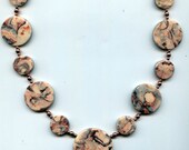 Copper Disc Necklace - Black/White Marble - Handmade Polymer Clay Beads