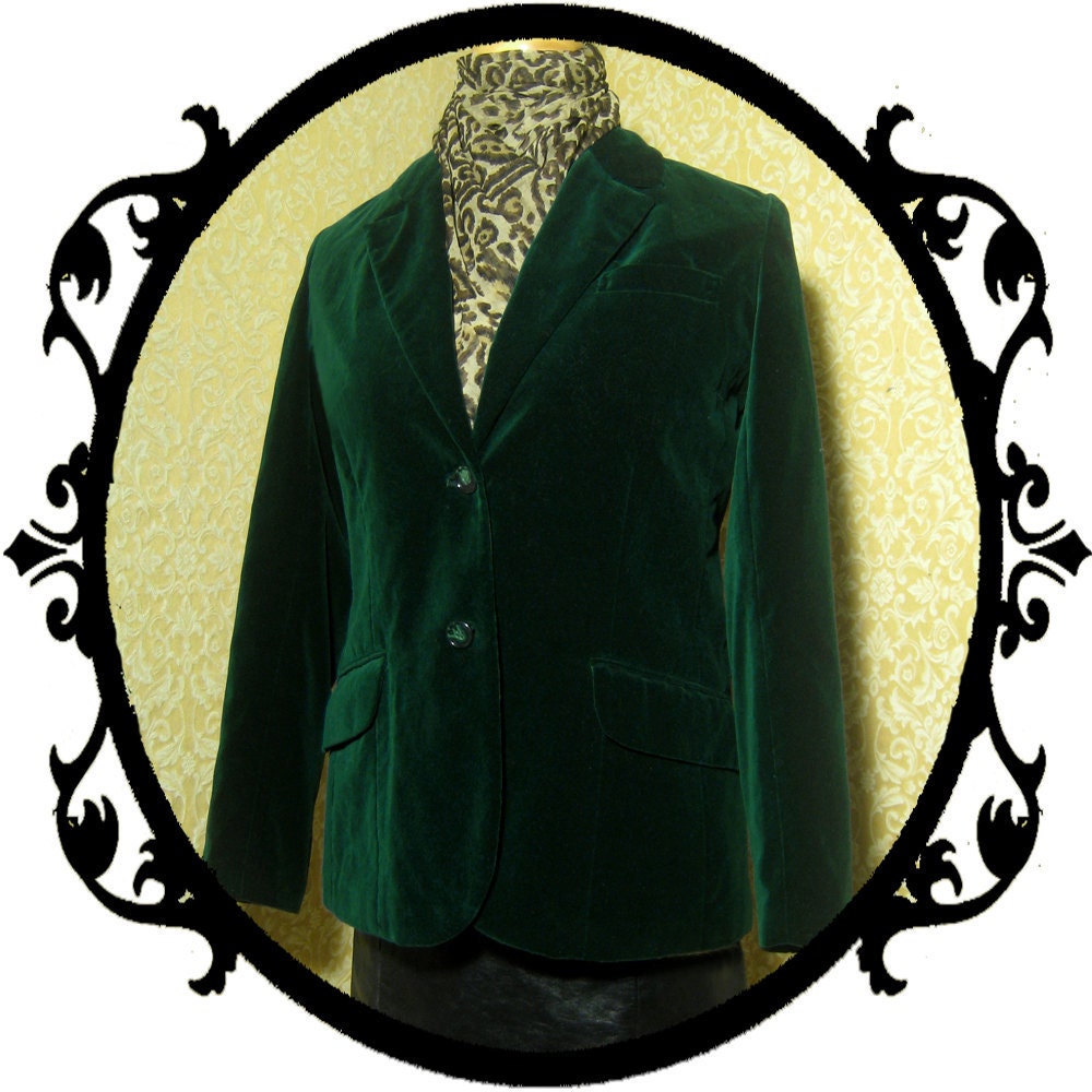 70s 80s dark green velveteen fitted blazer. patch pockets. sz M L.
