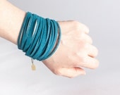 Vegan Suede Fringe Cuff Bracelet in Solid Peacock