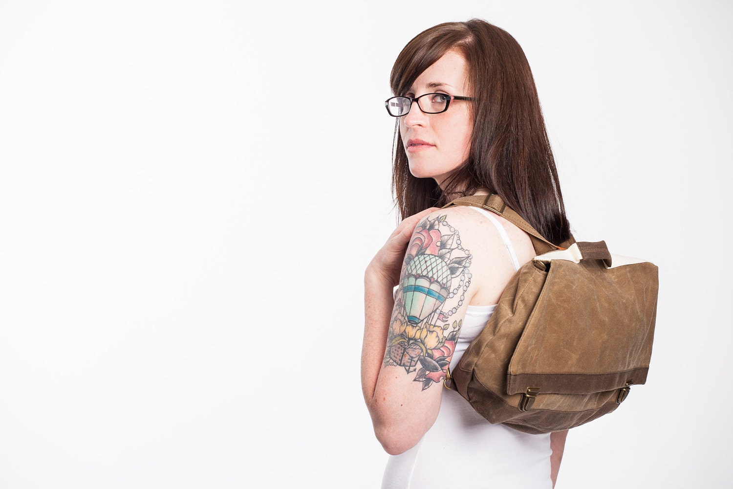 Vegan Waxed Canvas Backpack Convertible Satchel Messenger in Brown