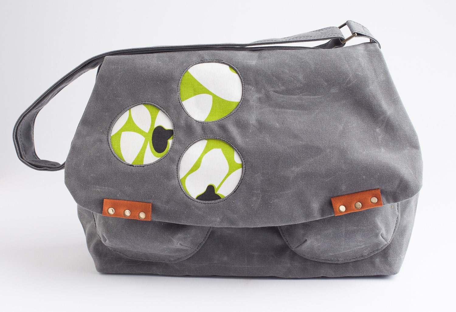 Vegan Messenger Feminine Laptop Bag Waxed Canvas in Charcoal