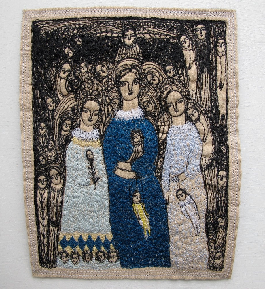 storytellers - a larger original embroidery artwork