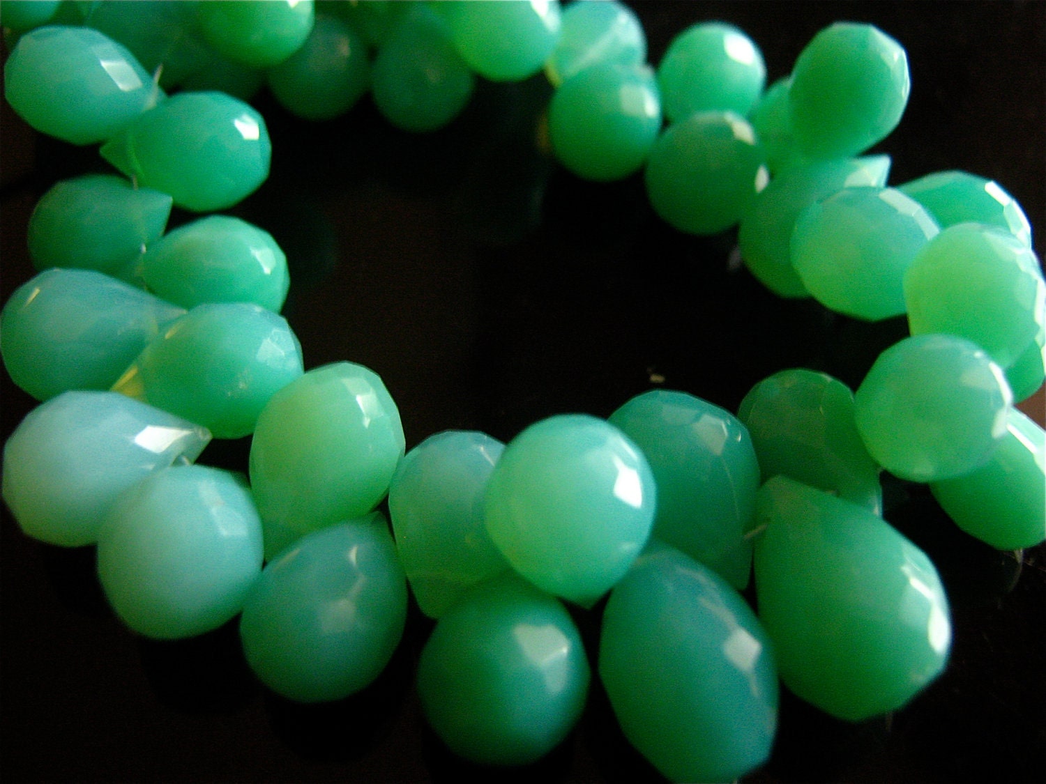 NEW- 3.5 Inch 1/2 Strand of Glowing AAA Peruvian Opal Chalcedony Faceted Teardrop Briolettes semi precious gemstone beads 9mm - 11mm