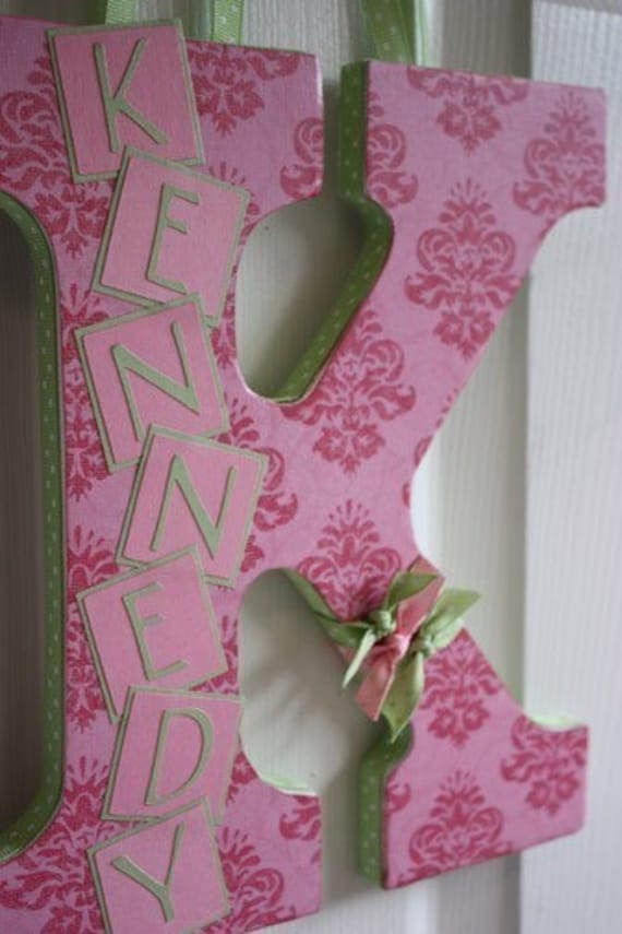 Custom Wall Letter - Pink Damask