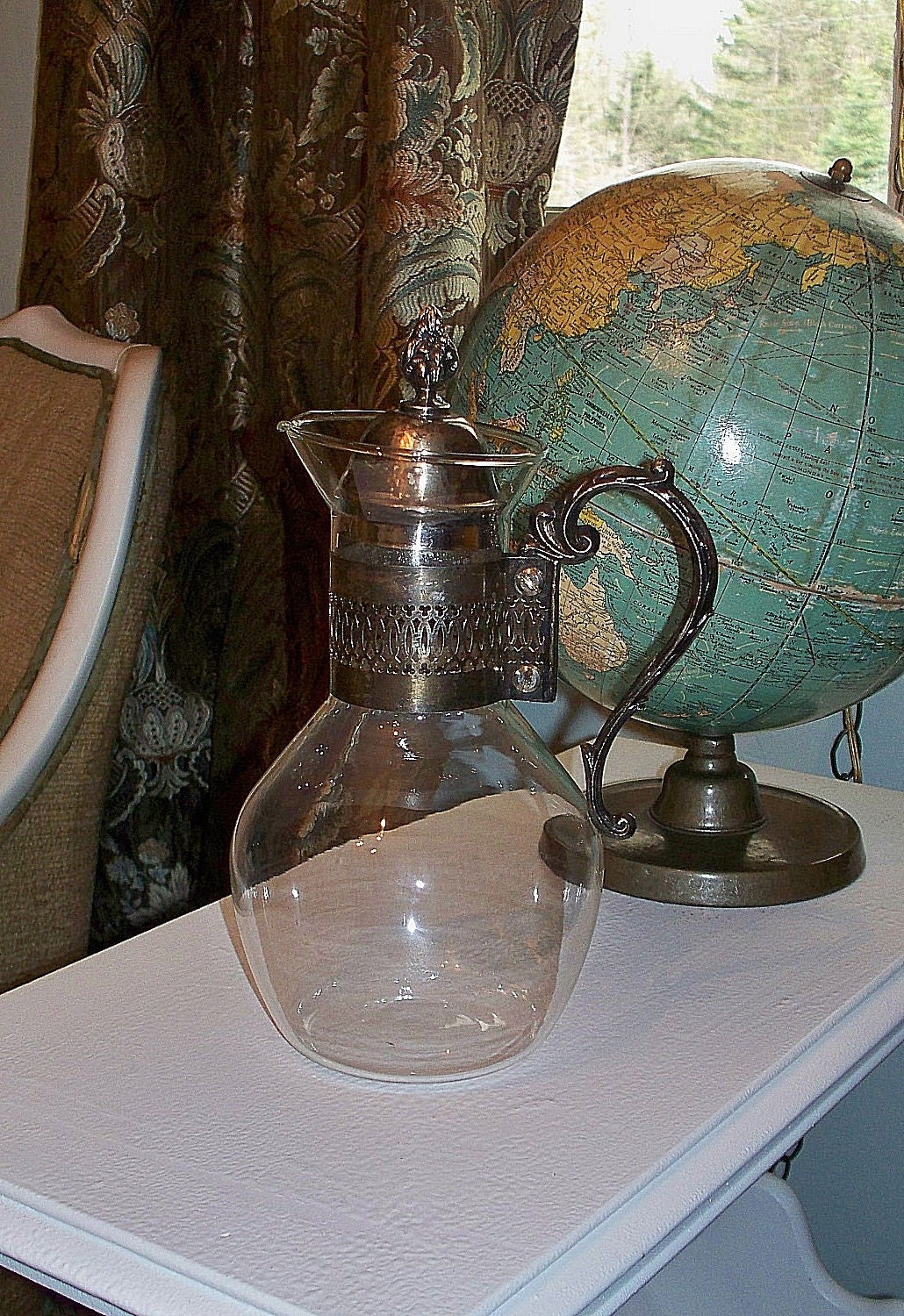Vintage,Silver Plated,Pitcher,Carafe,Coffee,Tea,Glass