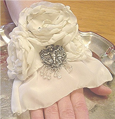 Elegant Victorian Cuff,Bridal,Corsage,Cherubs,Crystals,Handsewn Roses,Antique Glass Buttons