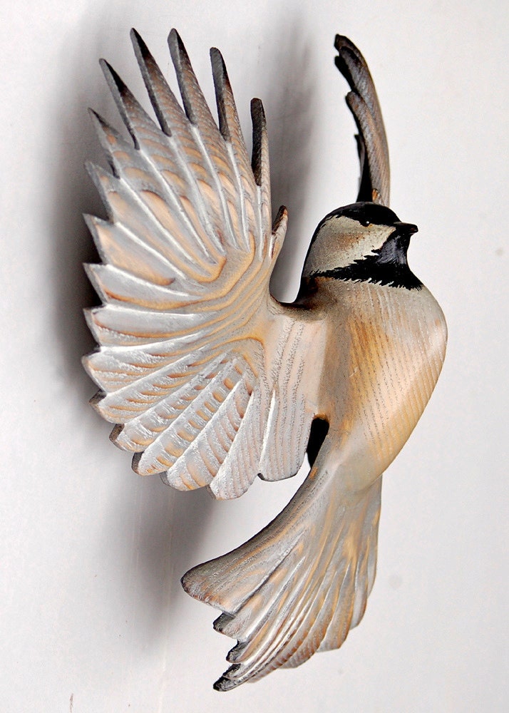 Chickadee wood sculpture woodcarving in Ash by Jason Tennant