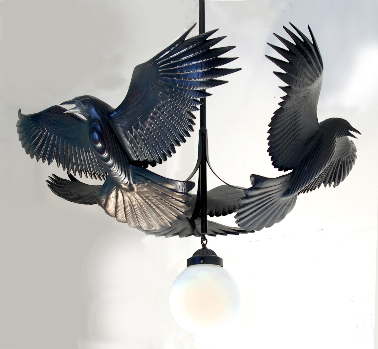 Reverence For Raven  wood sculpture by Jason Tennant,  wildlife art Raven, woodcarving