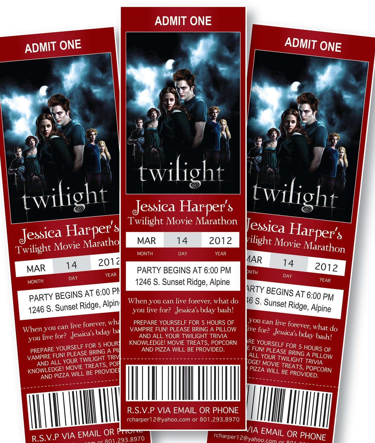 Movie Ticket Birthday Invitations: Twilight