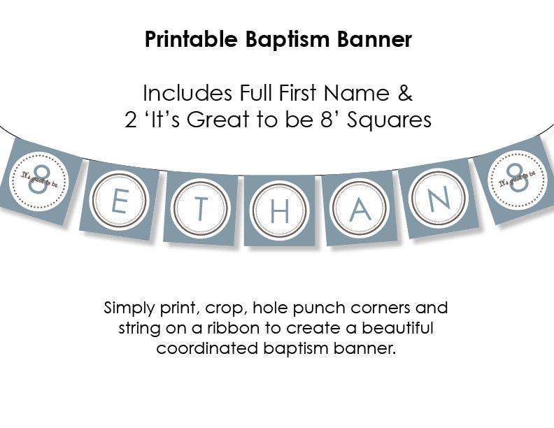 Personalized LDS Baptism Printable Banner - Steel Blue/Brown