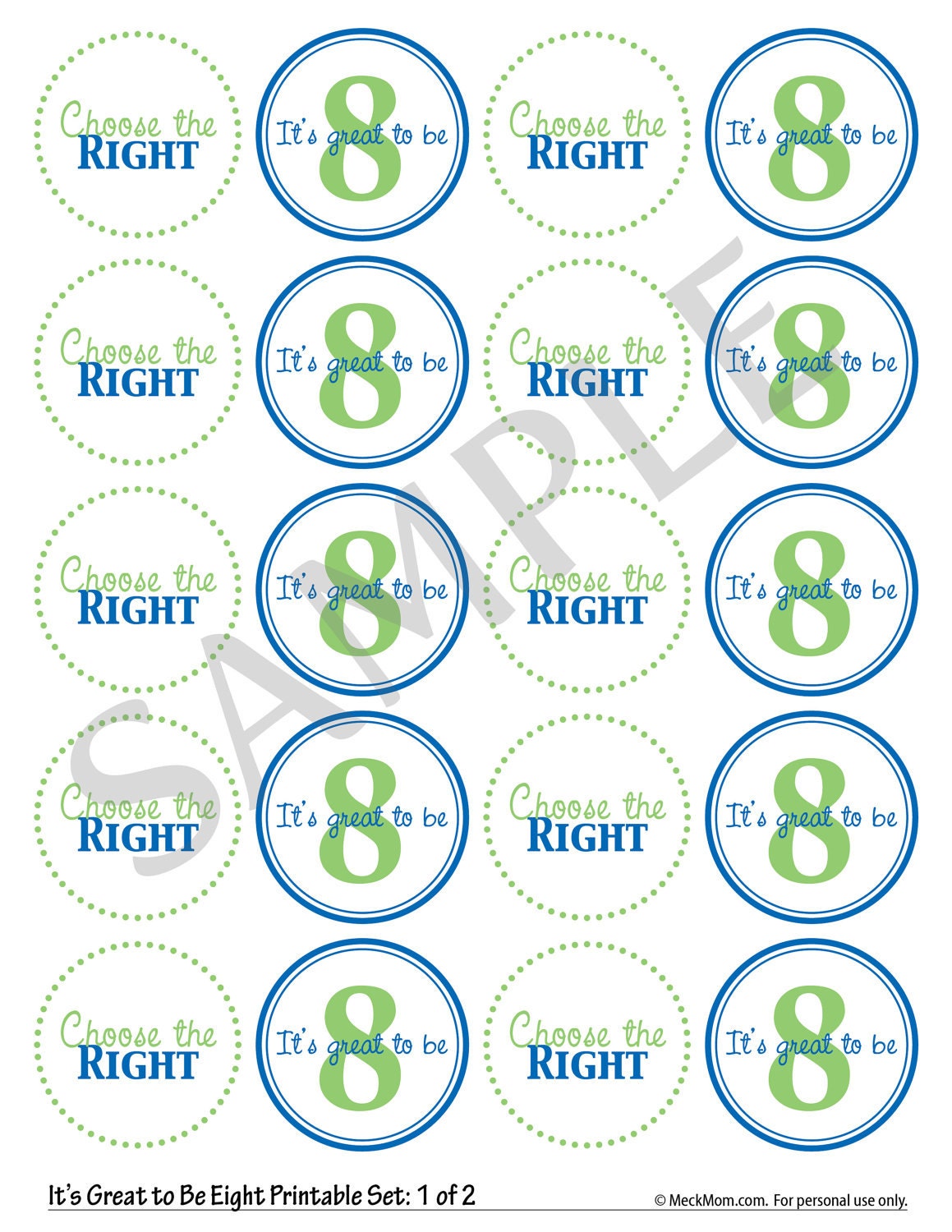 LDS Primary Baptism Printable - CTR - Boy & Girl - Blue/Green, Pink/Green