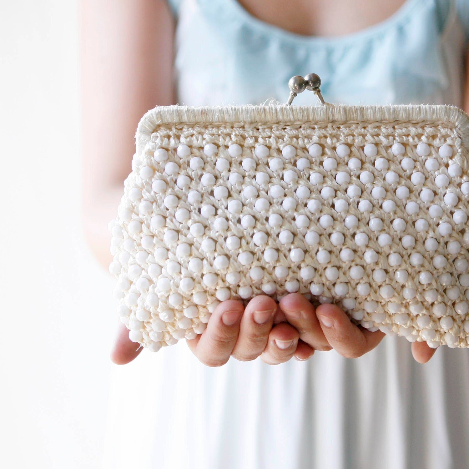 vintage white purse 'candy dots'