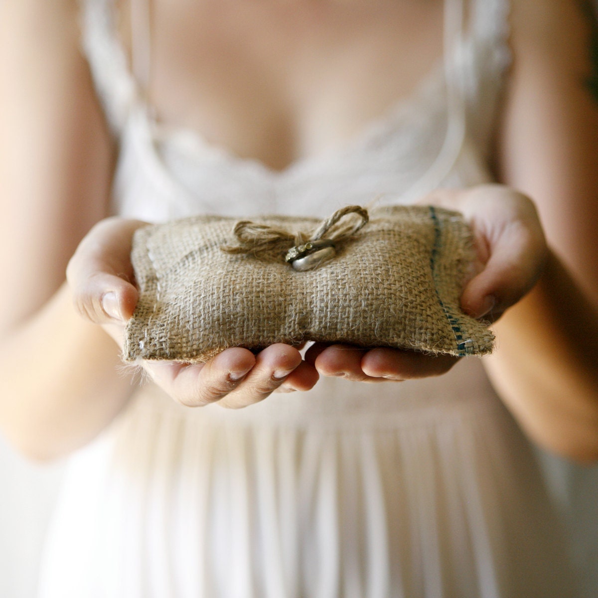 burlap - rustic ring pillow