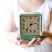 shabby chic alarm clock vintage 30's green 'wake up'