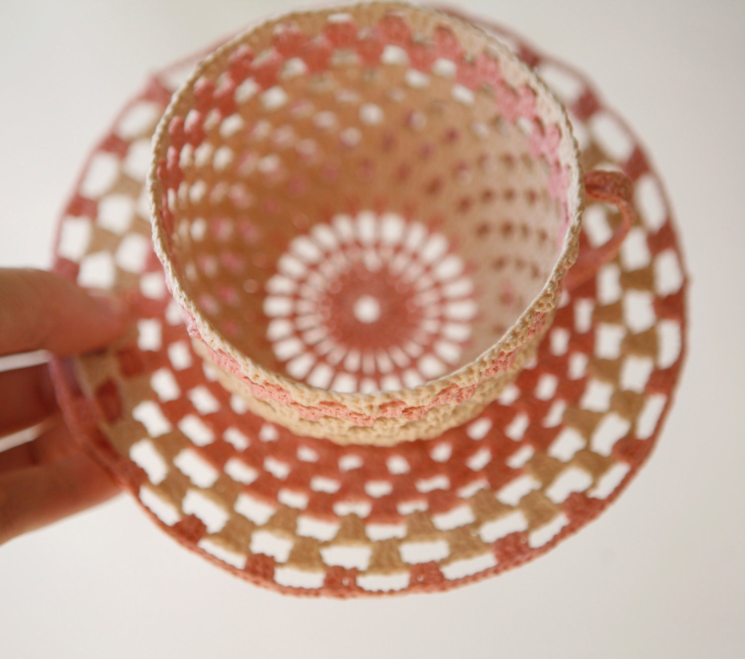 RESERVED till MONDAY for thevintagewhisperer - cuppa - vintage crochet cup and saucer