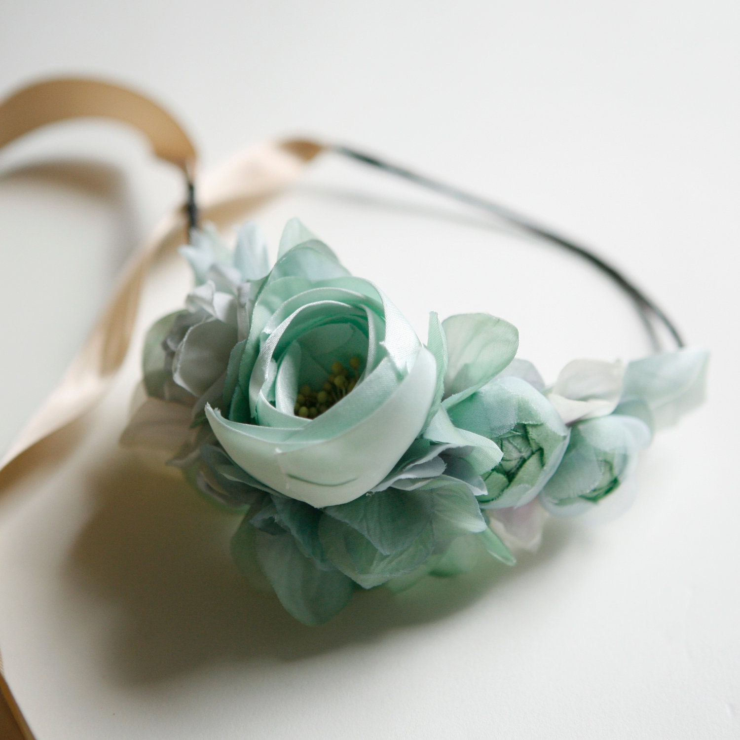 seafoam - teal floral fascinator