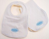 Bib and Burp Cloth Set, Baby Boy- Light Blue and White Ginghman - READY MADE