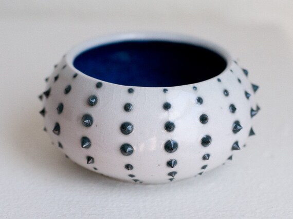 Black Spotted Urchin Cup,  Blue Interior, Porcelain, 1 cup