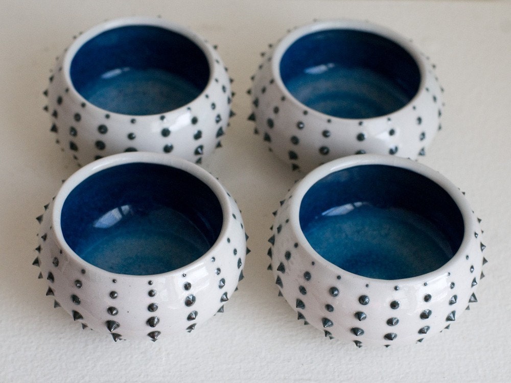 Black Spotted Urchin Cup,  Blue Interior, Porcelain, 1 cup