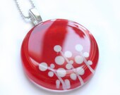 Hand painted foliage glass pendant - red -