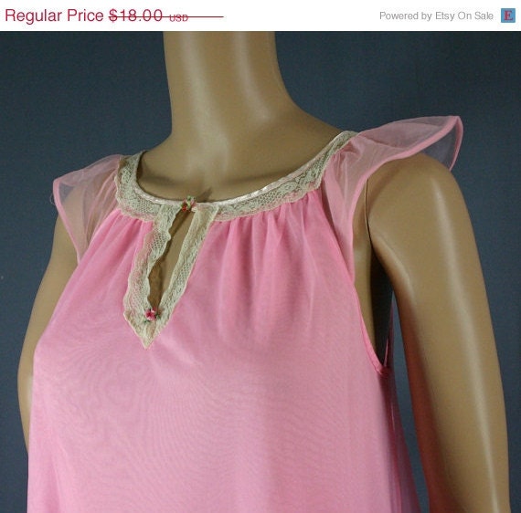 SALE 80s Frothy Pink Chiffon Waltz Gown With Flounce by Bernette New York, Medium - Vintage Lingerie