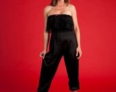 SALE 80s Black Romper Jumper With Lace - Vintage Lingerie