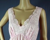 SALE 50s Carnation Pink Lacy Vanity Fair Maxi Gown, 34 - Vintage Lingerie
