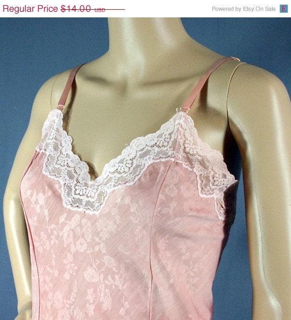 SALE 70s Hand Dyed Tea Rose Full Slip Dress, 38 - Vintage Lingerie