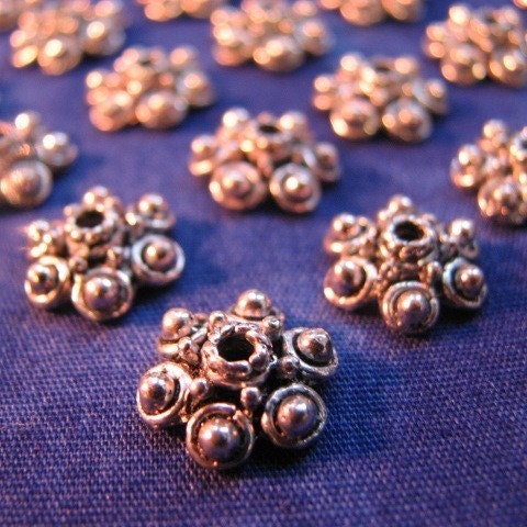 Antique Silver Six Petal Beadcaps...24, BC-MA-10081-AS, on Etsy