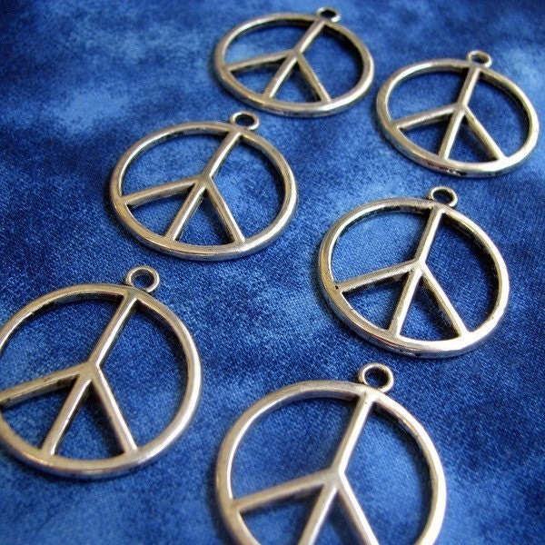 Large Bright Silver Peace Sign Charms...6 on Etsy
