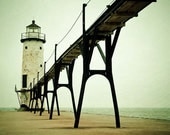 Lighthouse photograph . ocean seaside cottage decor . livingroom wall art . beach photography . 8x10 Print . Manistee Lighthouse