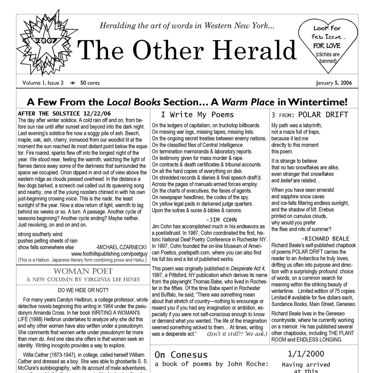 January 2007 Issue of The Other Herald... Heralding the Art of Words in Western New York