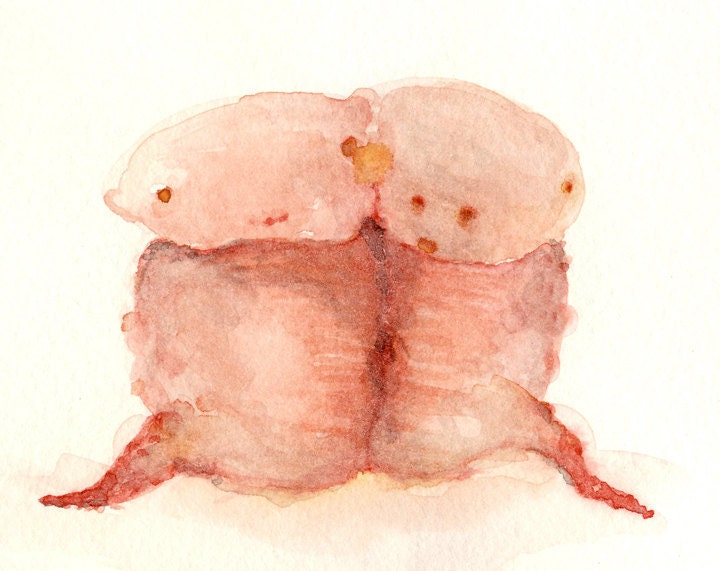 Ugly Cute Watercolor Painting Giclee Art Print weird oddities 8x10 wall art siamese peach pink