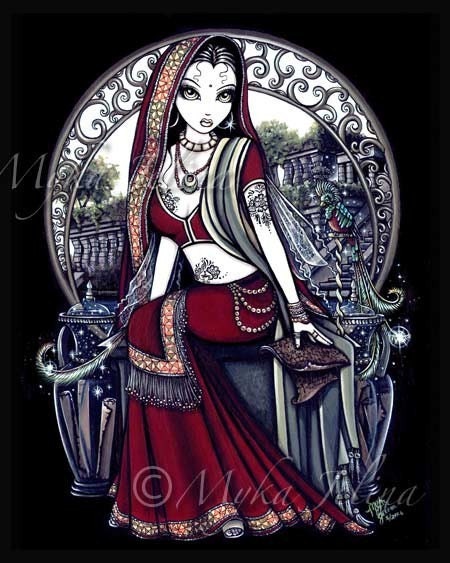 Ayanna Secret Hanging Gardens Exotic Dark Fairy Hand Signed Art Print by Myka Jelina
