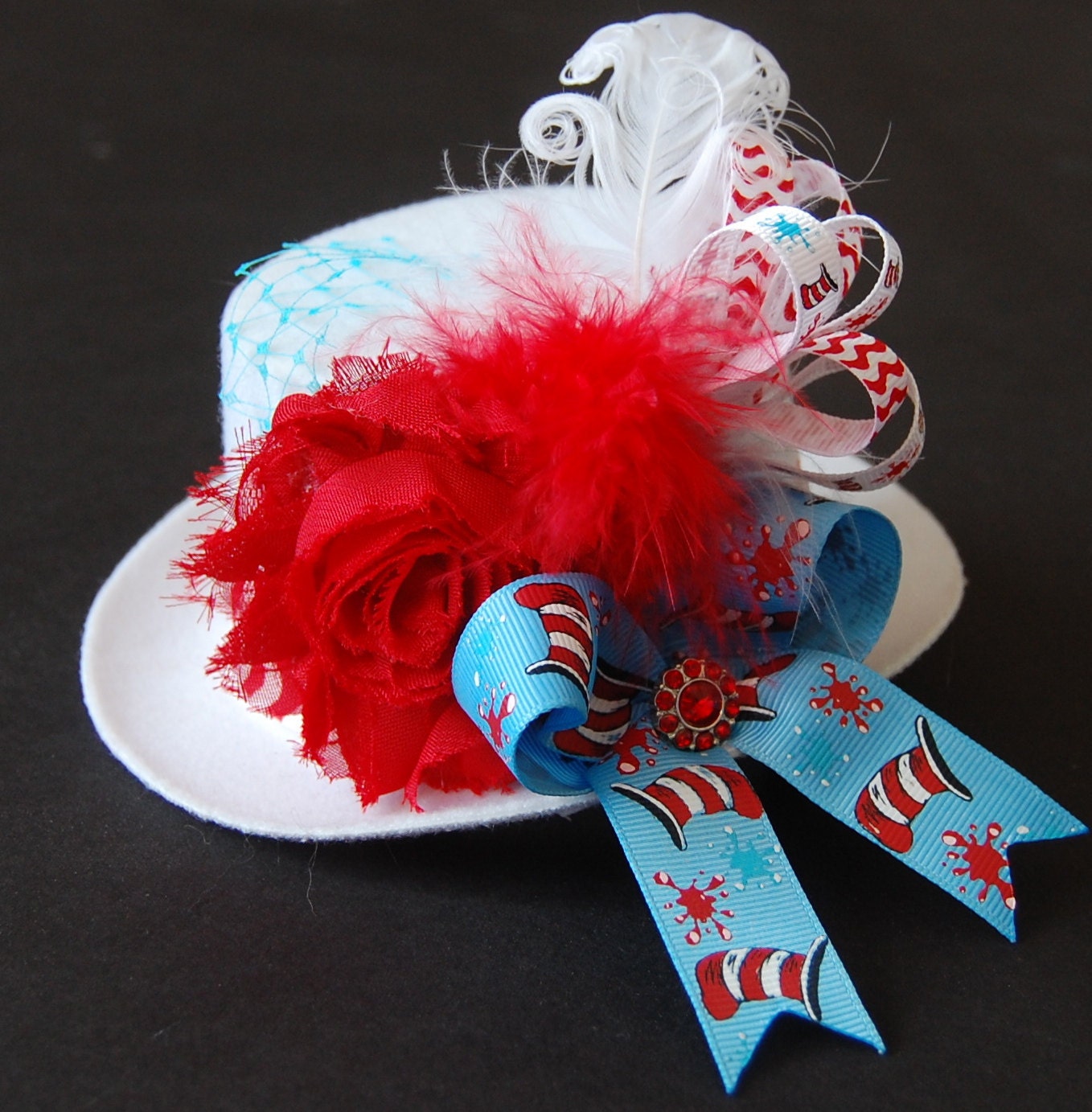 Dr Seuss Cat in the Hat themed Mini Top Hat Fascinator  photo prop headpiece pageant