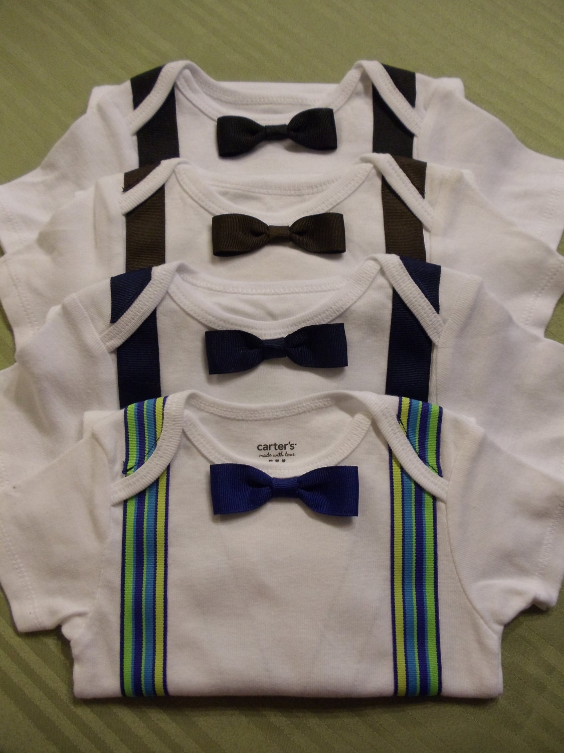 Boy Onesie w/ Bow Tie and Suspenders-- For Special Event, Birthday, Wedding, Holidays--More Color Options Available