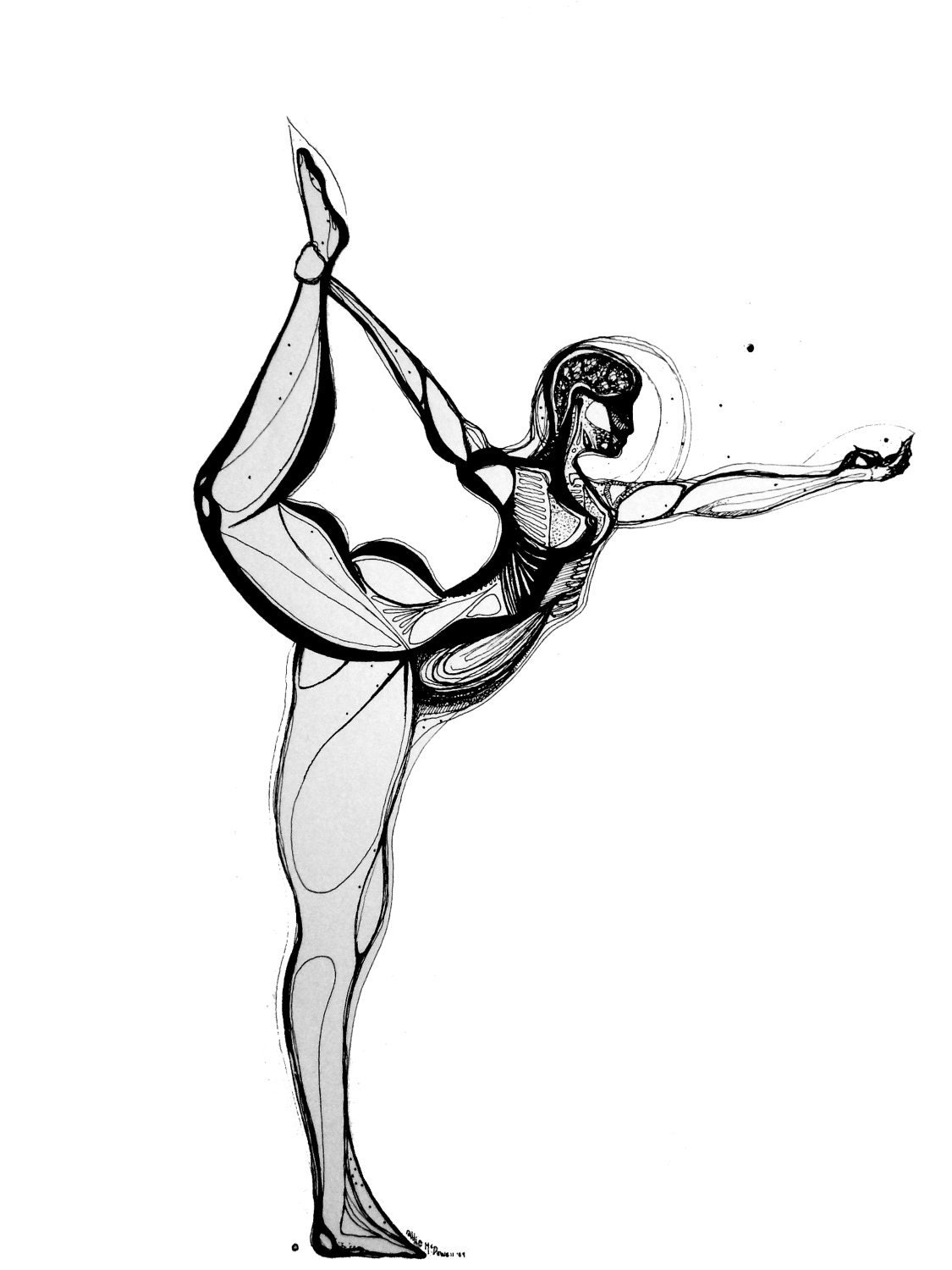 Dancers Pose Woman Doing Yoga pen and ink