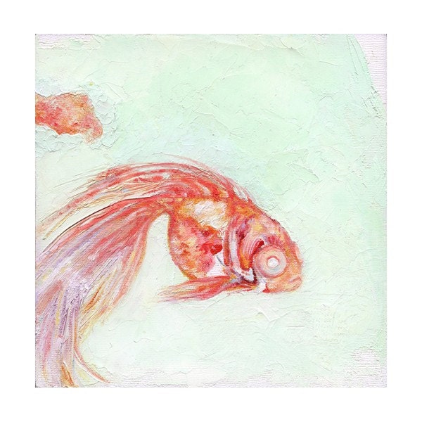 Painting of a Goldfish, 8x10 Art Print, Painting Reproduction, Orange Fish