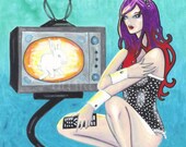 Rabbit Ears Lady Pin Up bunny sexy fantasy art print Television TV Open Edition 4 x 6