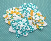 Teal and Gold - Fabric and Felt Flower Embellishments
