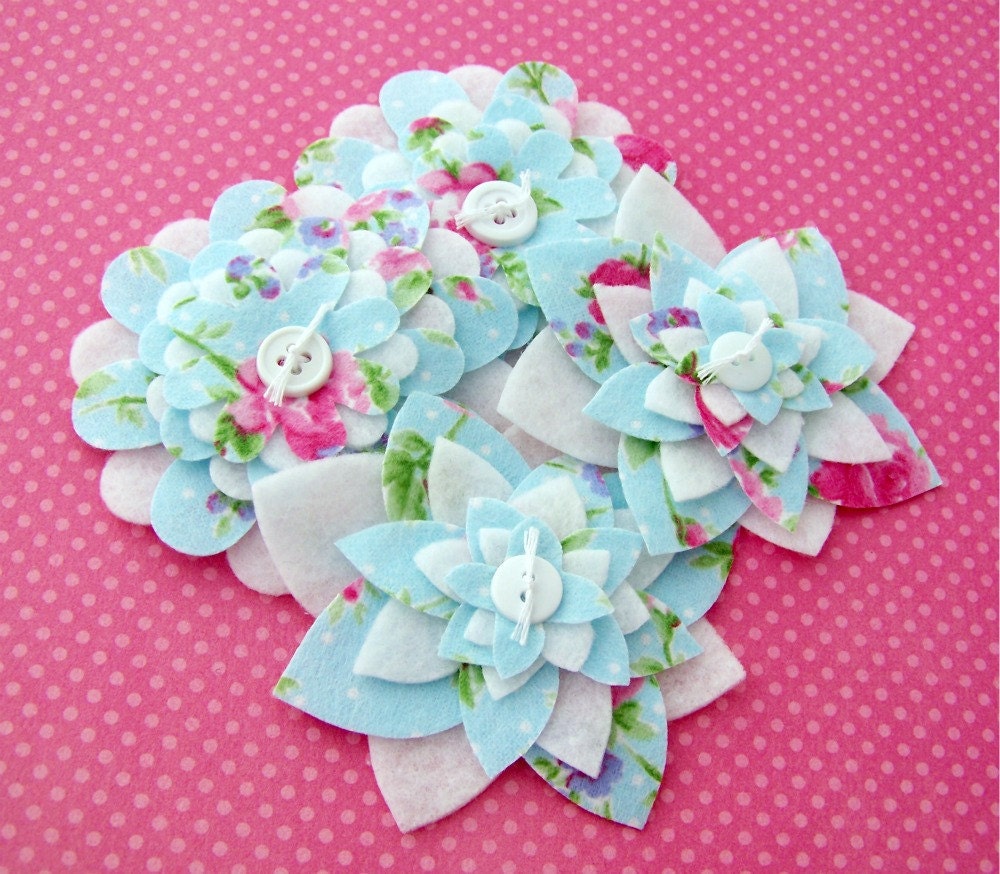 Shabby Blue - Fabric and Felt Flower Embellishments