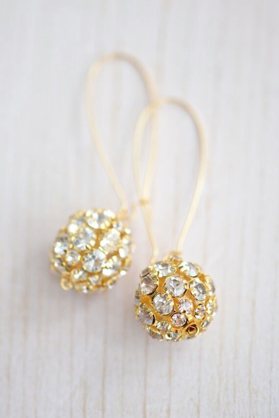 Sparkle Ball Rhinestone Earrings Extra Long by ShopHedgerowRose