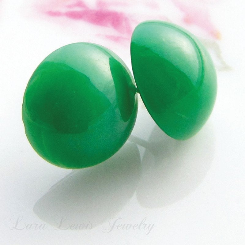Vintage Jade Glass Polka Dot Earrings, Swarovski