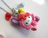 Japan Vivid Cosplay Bunny Hello Kitty Colourful Pink with Jelly Bean Kawaii Heart Swarovski Necklace ONLY Piece