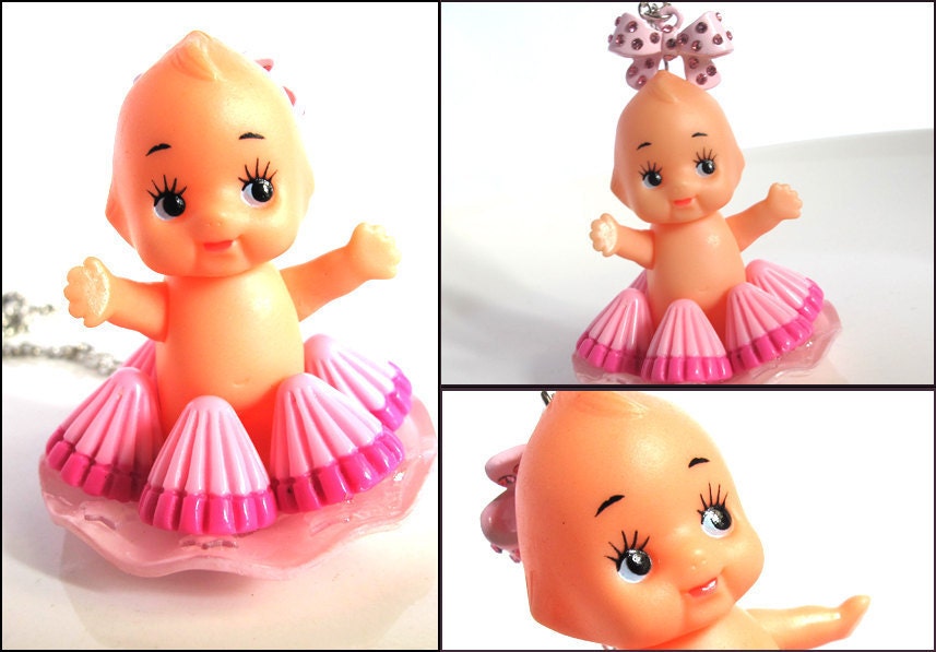 Japan Vintage Kewpie Baby Doll Apollo Strawberry Chocolate Sweets Dessert Plate Long Necklace