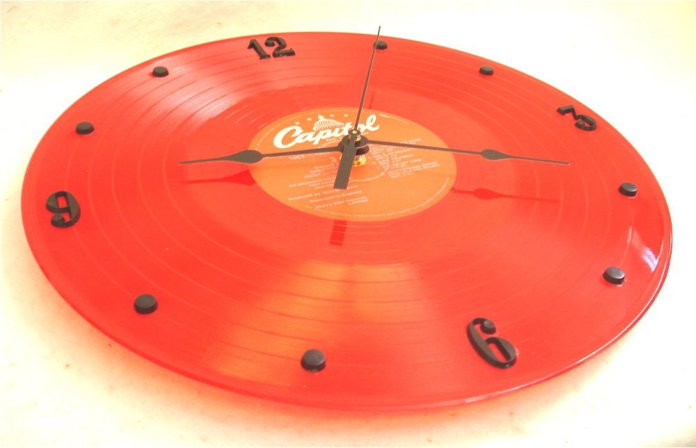 The BEATLES Recycled Record Vinyl Wall Clock - 1962 to 1966 Red Color Vinyl RARE