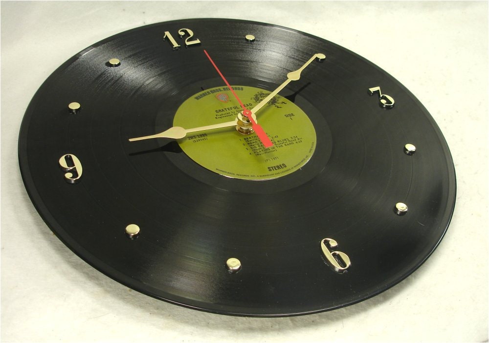 GRATEFUL DEAD 1971 Live Skull & Roses - Recycled Record Wall Clock